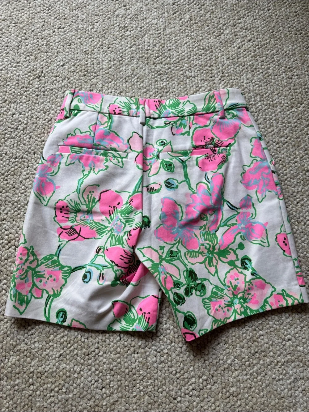 Lilly Pulitzer White Shorts with Pink and Green Floral Trim